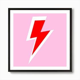 Red Lightning Bolt on Pink Art Print