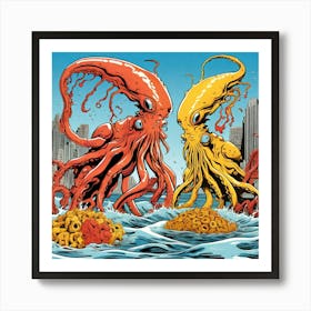 Octopus Battle 1 Art Print