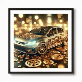 Gold Volkswagen Golf Car Art Print