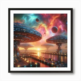 Spaceships In Space Art Print