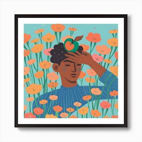 Illustration Of A Woman In Flowers Art Print