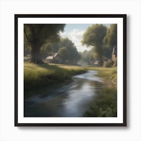 Village By A River 1 Art Print