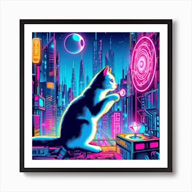 Neon Cat Art Print