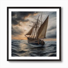 Sailing Ship At Dusk Art Print