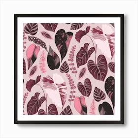 Tropical Leaves Pink Art Print