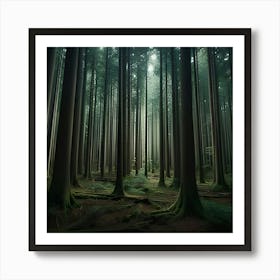 A Deep Forest Where The Trees Are So Densely Packed Together That Barely Any Sunlight Can Reach The Ground Art Print