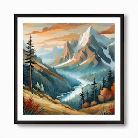 Firefly An Illustration Of A Beautiful Majestic Cinematic Tranquil Mountain Landscape In Neutral Col (1) Art Print