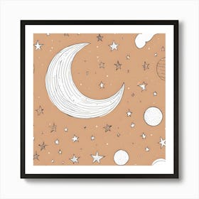 Illustration Moon and Stars Kids Room Art Print