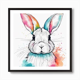 An Abstract Watercolour Painting Of A Cute Bunny, Colourful, Whole Image, No Background, 8k, Paint D Art Print