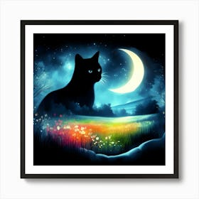 Cat In The Moonlight 5 Art Print