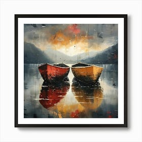 Two Boats At Sunset, Abstract Expressionism, Minimalism, and Neo-Dada Art Print