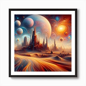 Futuristic City,a surrealistic painting of Star Wars planets Art Print
