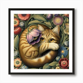 Cat In Flowers 5 Art Print