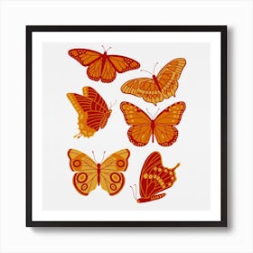 Texas Butterflies   Orange And Yellow Square Art Print