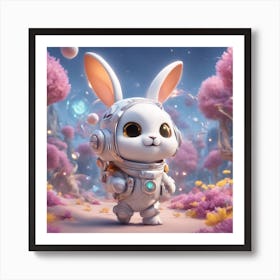 A Super Cute Chibi Zodiac Bunny, In The Universe, With Snowwhite Shiny Fur, Happy Smile, Happy Smil 1 Art Print
