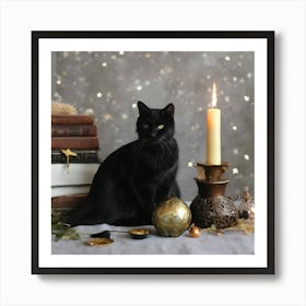 Black Cat With Candles Art Print