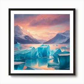 Icebergs At Sunset Art Print