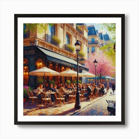 Paris Cafe.Cafe in Paris. spring season. Passersby. The beauty of the place. Oil colors.6 Art Print