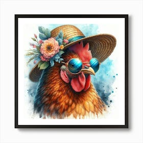 A chicken wearing a straw hat 2 Art Print