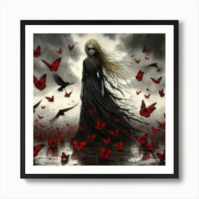 Girl With Red Wings Art Print