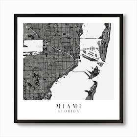 Miami Florida Minimal Black Mono Street Map  Square Art Print