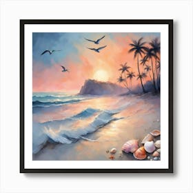 Sunset At The Beach Art Print