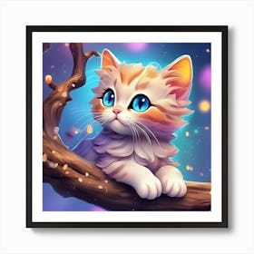 Cat On A Tree Branch 2 Art Print