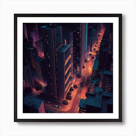 Cityscape At Night Abstract Landscape landmark Art Print