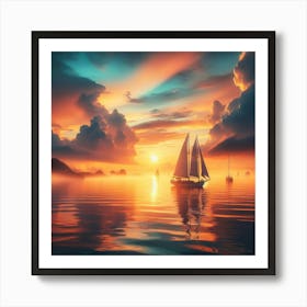 Sailboat At Sunset 2 Art Print