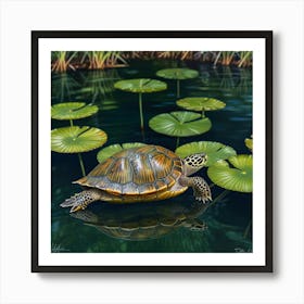 Turtle In The Pond Art Print