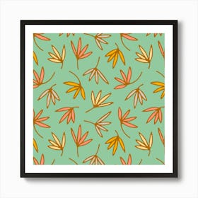 PETALS Abstract Floral Botanical in Brown Pink Yellow Cream Gray on Mint Green Art Print