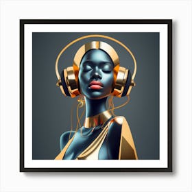 Woman With Headphones 50 Art Print