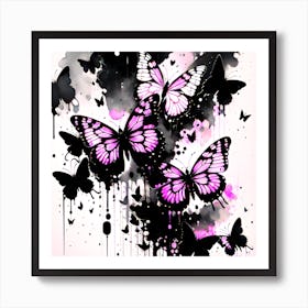 Pink And Black Butterflies 1 Art Print