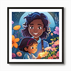 Girl And A Flower Art Print