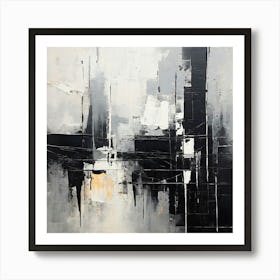 Abstract Painting, Create An Abstract Composition With Bold Black Brushstrokes On A Light Grey Canvas Emphasizing 1 Art Print