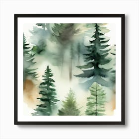 Appalachian Mountains of Misty Pines Watercolor Print of Evergreen Forest..376 Art Print