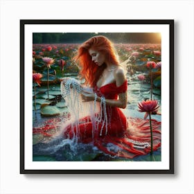 Red Haired Woman In Water Art Print
