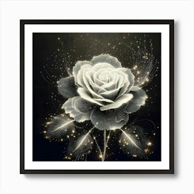 White Rose With Feathers Art Print