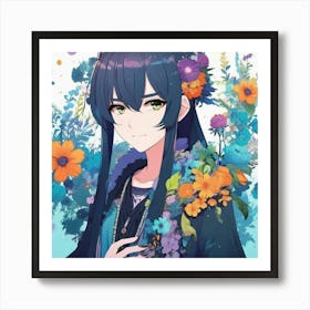 Anime Girl With Flowers 1 Art Print