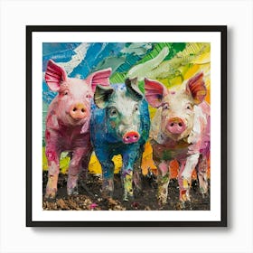 Kitsch Pig Rainbow Collage Art Print