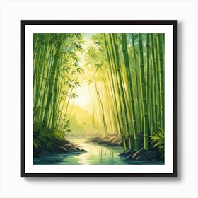 A Stream In A Bamboo Forest At Sun Rise Square Composition 92 Art Print