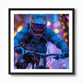 Mountain Biker In The Snow Art Print