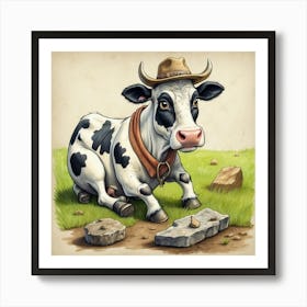 Cow In A Hat 2 Art Print