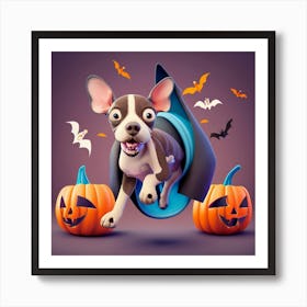 Dog is fllying. Halloween theme backround. Art Print