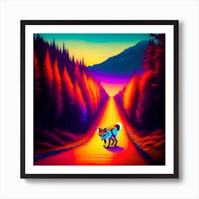 Fox On The Road Art Print