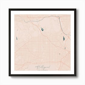Hollywood California Pink and Blue Cute Script Street Map 1 Art Print