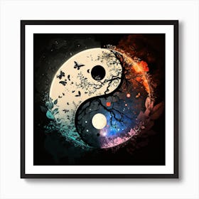 Myeera Yin Yang Symbol Rising Sun On One Side Moonlight On The 1 Art Print