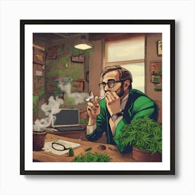 Weed Smoking Man Art Print