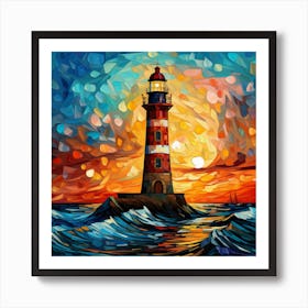 Lighthouse At Sunset 14 Art Print