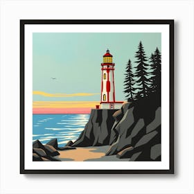 Lighthouse At Sunset Art Print